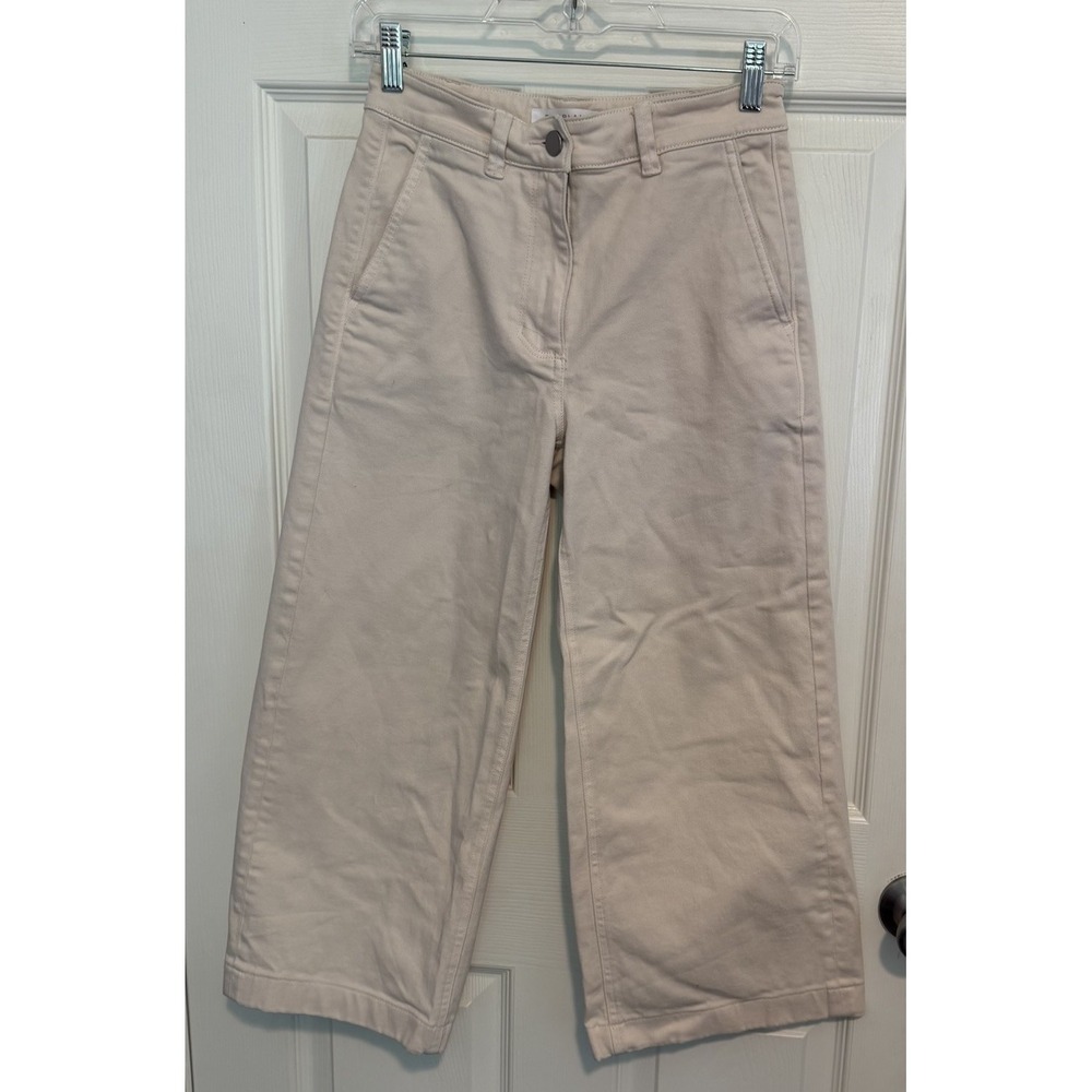 Everlane Wide Leg Cropped Pants Sz 0 Cream 26x22 Mid-rise Career Casual Stretch